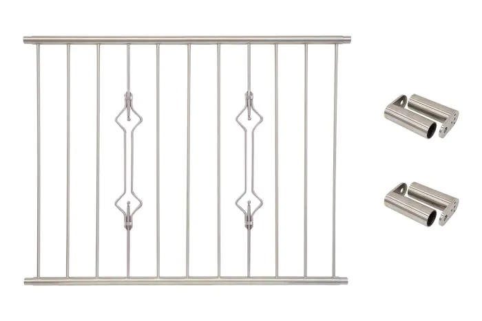 Fenstergitter Prag in Edelstahl, vormontiert - Breite: 132 - 144 cm, Höhe: 100 cm