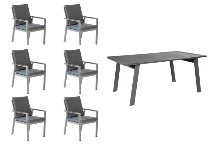 Gartengarnitur Lissabon 7-teilig - Farbe: graualuminium
