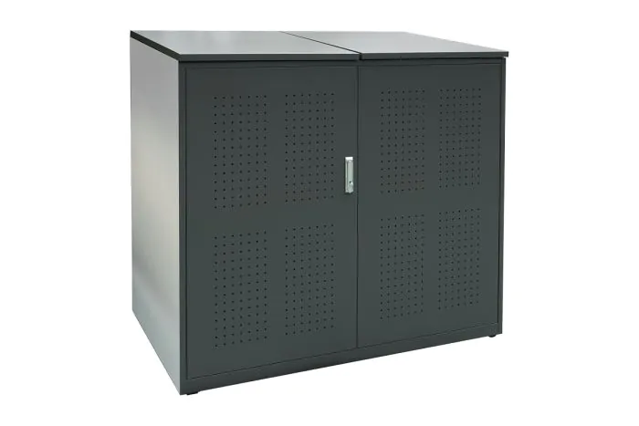 Mülltonnenbox 2-flügelig Lochblechdesign - Farbe: anthrazit, Breite: 134 cm, Höhe: 122,5 cm, Tiefe: 80 cm