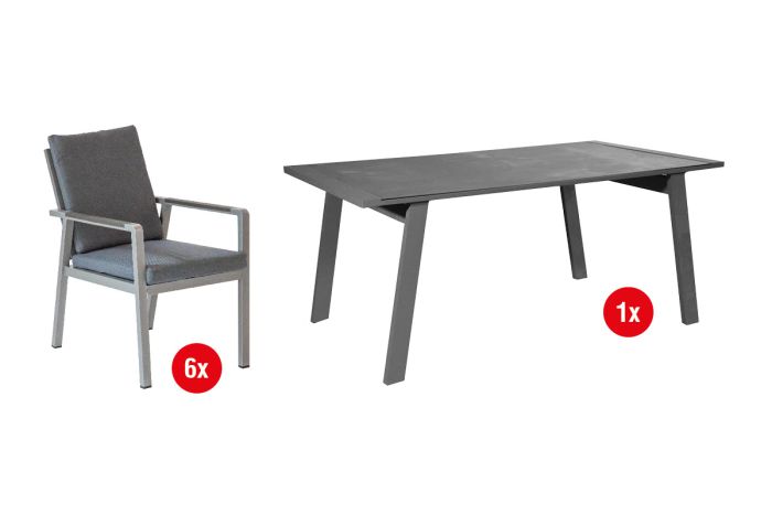 Gartengarnitur Lissabon 7-teilig - Farbe: graualuminium