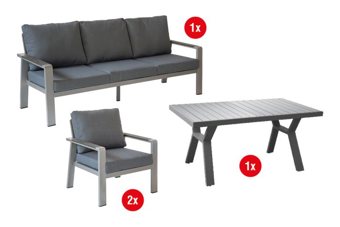 Gartenmöbelset Lissabon 4-teilig - Farbe: graualuminium