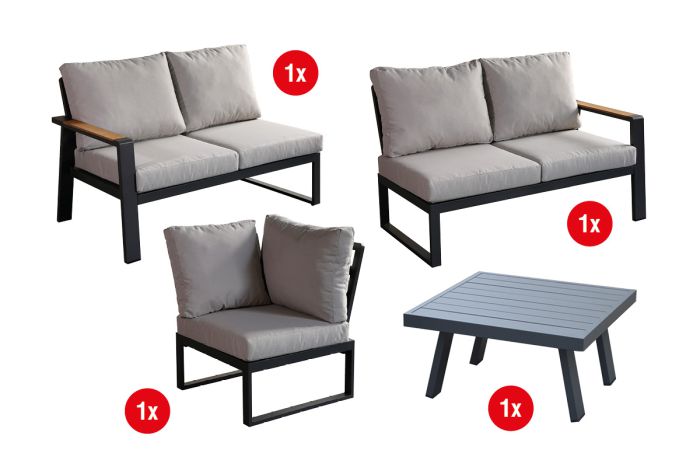 Loungemöbel Lissabon Set 4-teilig - Farbe: anthrazit