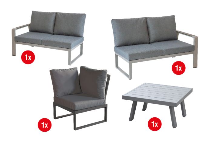 Loungemöbel Lissabon Set 4-teilig - Farbe: graualuminium