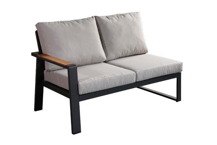 Loungesofa 2-Sitzer links Lissabon aus Aluminium - Aluminiumfarbe: anthrazit, Stofffarbe: hellgrau