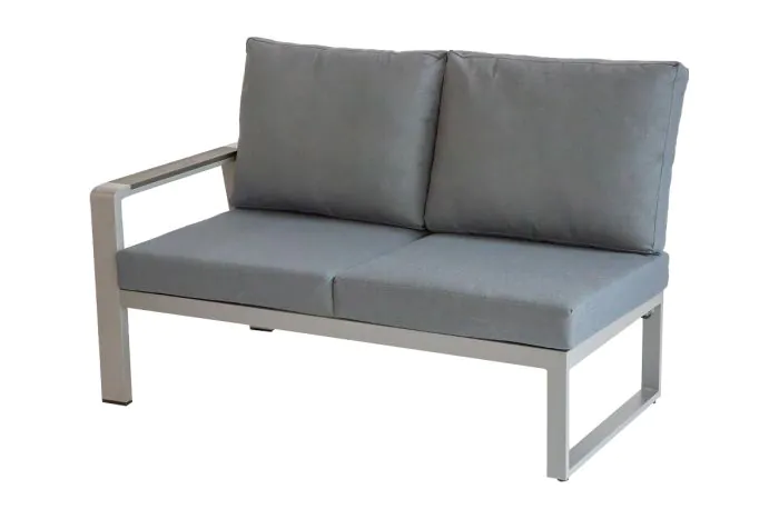 Loungesofa 2-Sitzer links Lissabon aus Aluminium - Aluminiumfarbe: graualuminium, Stofffarbe: dunkelgrau