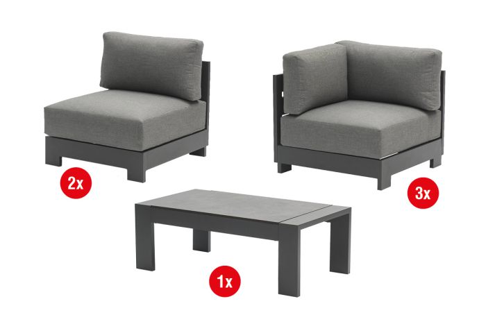 Loungemöbel London Set 6-teilig - Farbe: anthrazit