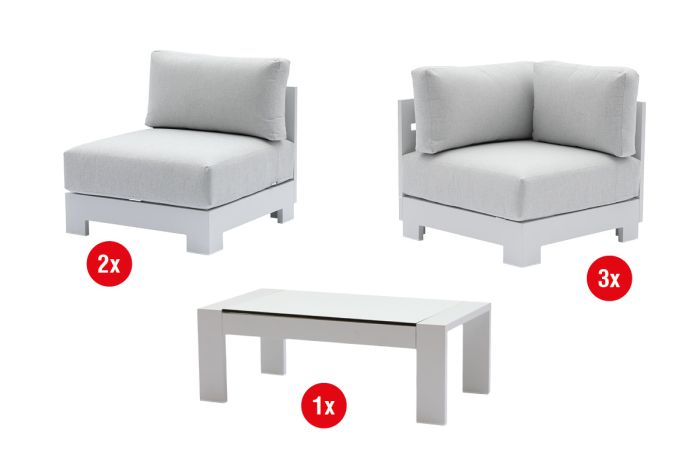 Loungemöbel London Set 6-teilig - Farbe: weiß