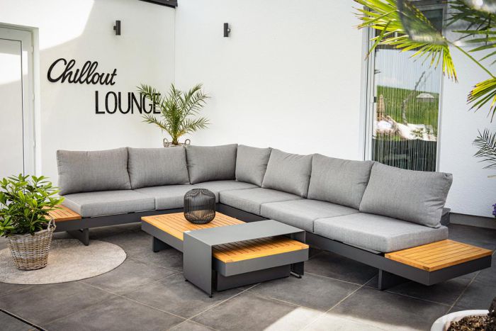 Multifunktions-Sitzgruppe Molise aus Aluminium, Aluminiumfarbe: anthrazit, Stofffarbe: dunkelgrau