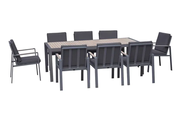Essgruppe Nice Set – bestehend aus 8x Gartensessel, 1x Gartentisch
