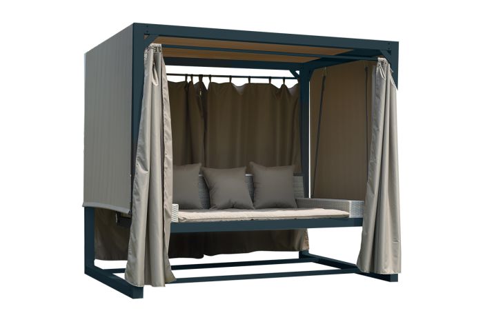 Loungebett Paris Rattan mit Polsterung aus Stahl - Farbe: anthrazit, Stofffarbe: taupe, Länge: 2360 mm, Breite: 1800 mm, Höhe: 2100 mm