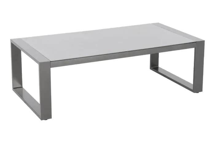 Beistelltisch mit Glasplatte Toledo aus Aluminium - Farbe: graualuminium, Länge: 1280 mm, Breite: 650 mm, Höhe: 410 mm