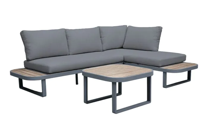 Sitzgruppe Verona 3-teilig bestehend aus 2x Loungesofa 2-Sitzer, 1x Gartentisch – Aluminiumfarbe: anthrazit, Stofffarbe: dunkelgrau