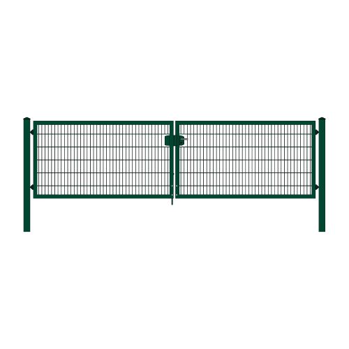 Rohrrahmenflügeltor 2-flügelig - Ausführung: grün beschichtet, Höhe: 123 cm, Durchgangslichte: 450 cm