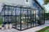 Anbaugewächshaus Thymian - Farbe: schwarz, Ausführung: Kunststoffglas Dach + Echtglas Wand, Länge: 3200 mm, Breite: 3920 mm, Höhe: 2500 mm