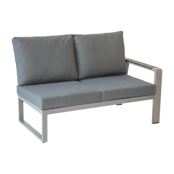 Loungesofa 2-Sitzer rechts Lissabon aus Aluminium - Aluminiumfarbe: graualuminium, Stofffarbe: dunkelgrau
