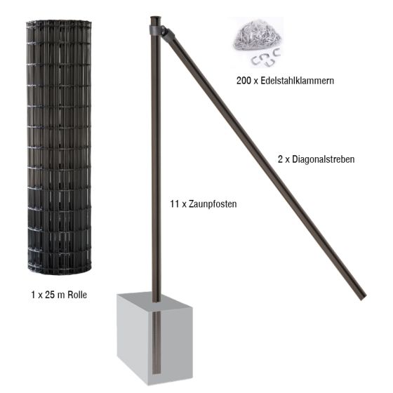 Gartenzaun / Gitterzaun 25 Meter Komplett-Set Foxx - Farbe: anthrazit, Höhe: 183 cm, Ausführung: zum Einbetonieren