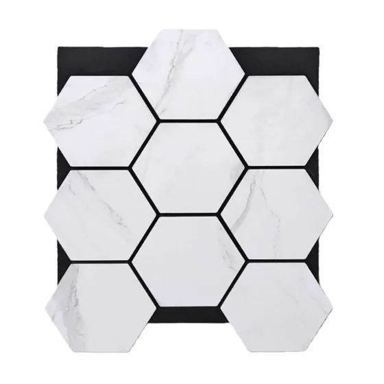Akustikpaneele mit Hexagon - Modell: Weißer Marmor PVC, Maße: 810 x 661 x 18 mm, Stück: 4, Packungsinhalt: ca. 2,14 m²