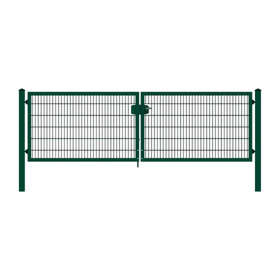 Rohrrahmenflügeltor 2-flügelig - Ausführung: grün beschichtet, Höhe: 123 cm, Durchgangslichte: 400 cm