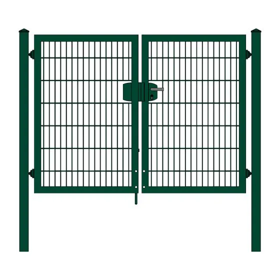 Rohrrahmenflügeltor 2-flügelig - Ausführung: grün beschichtet, Höhe: 143 cm, Durchgangslichte: 200 cm