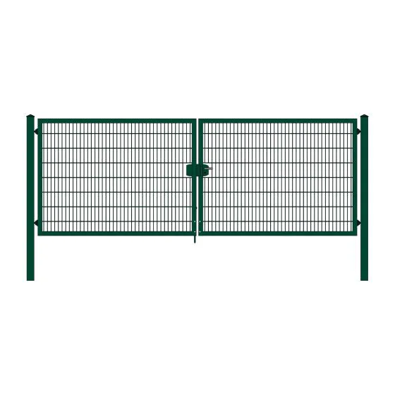 Rohrrahmenflügeltor 2-flügelig - Ausführung: grün beschichtet, Höhe: 163 cm, Durchgangslichte: 450 cm