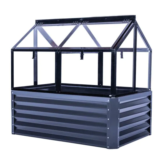 Aluminium Hochbeet mit Frühbeetaufsatz - Länge: 120 cm, Breite: 80 cm, Höhe: 116 cm