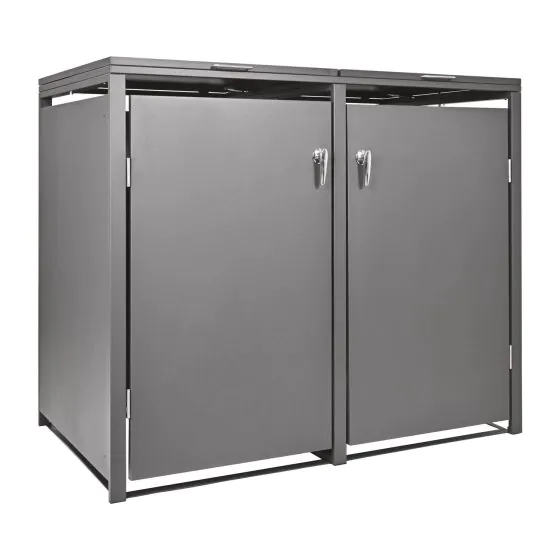 Mülltonnenbox 2-flügelig - Farbe: graualuminium, Breite: 132 cm, Höhe: 116 cm, Tiefe: 80 cm