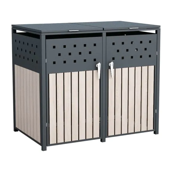 Mülltonnenbox 2-flügelig - Farbe: anthrazit & Holzoptik, Breite: 132 cm, Höhe: 116 cm, Tiefe: 80 cm