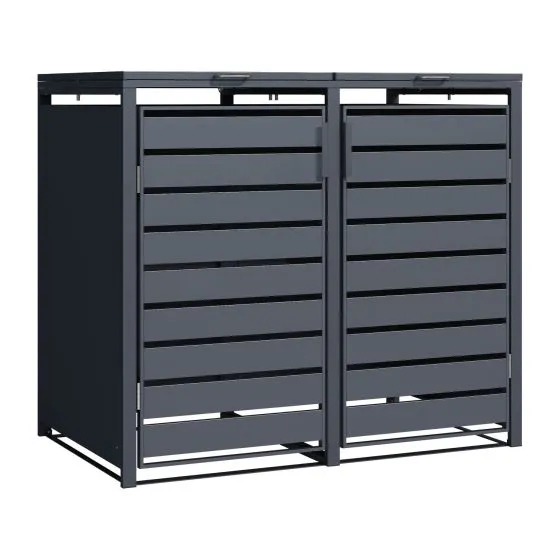Mülltonnenbox 2-flügelig – Farbe: anthrazit, Breite: 1320 mm, Höhe: 1160 mm, Tiefe: 800 mm