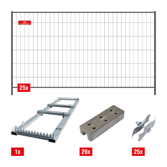 Mobilzaun / Bauzaun - Standard Set - 87,5 lfm - Höhe: 2 m