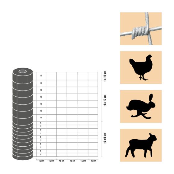 Weidezaun / Knotengeflecht Taurus leicht, Rollenlänge: 50 m, Kantendrähte: ø 2,4 mm, Draht: ø 1,9 mm - Höhe: 126 cm