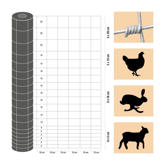 Weidezaun / Knotengeflecht Taurus leicht, Rollenlänge: 50 m, Kantendrähte: ø 2,4 mm, Draht: ø 1,9 mm - Höhe: 200 cm