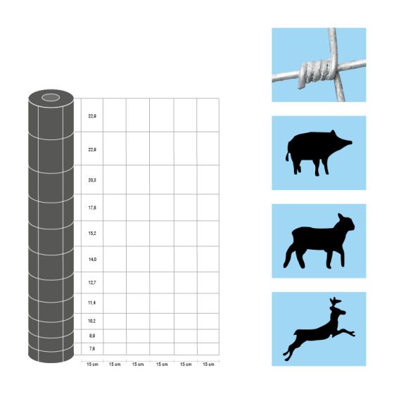 Weidezaun / Knotengeflecht Taurus superschwer, Rollenlänge: 50 m, Kantendrähte: ø 4 mm, Draht: ø 3 mm - Höhe: 164 cm