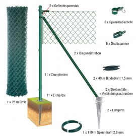 25 Meter Maschendrahtzaun Komplett-Set Dingo - Farbe: grün, Höhe: 100 cm, Ausführung: mit Erdspitzen