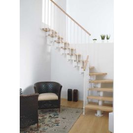 Bausatztreppe Long Abverkauf - 65 cm, L-Form, weiß / Buche hell