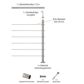 Edelstahl Seilgeländer Erweiterungsset - Länge: 1,5 m, aufgesetzte Montage 