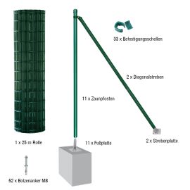 Gartenzaun / Gitterzaun 25 Meter Komplett-Set Foxx - Farbe: grün, Höhe: 61 cm, Ausführung: mit Fußplatten