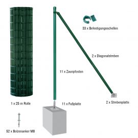 Gartenzaun / Gitterzaun 25 Meter Komplett-Set Foxx - Farbe: grün, Höhe: 81 cm, Ausführung: mit Fußplatten