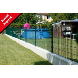 Zaun Gartenzaun Komplettset 10 m, Farbe: grün, Höhe: 83 cm, mit Fußplatten, Doppelstabmatten 6/5/6