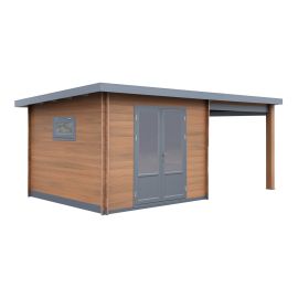 WPC Gartenhaus Alpenblick inkl. überdachter Terrasse - Länge: 560 cm, Breite: 300 cm, Höhe: 239 cm, Farbe: Holzoptik