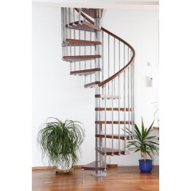 Spindeltreppe Innamincka - Holzart: Buche dunkel, Durchmesser: 148 cm, Metallfarbe: chrom, Abverkauf  