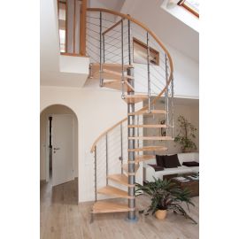 Spindeltreppe Innamincka Top - Holzart: Buche hell, Durchmesser: 128 cm, Metallfarbe: chrom, Abverkauf  