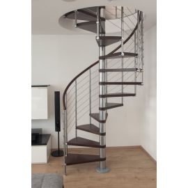 Spindeltreppe Innamincka Top - Holzart: Buche dunkel, Durchmesser: 128 cm, Metallfarbe: chrom, Abverkauf  