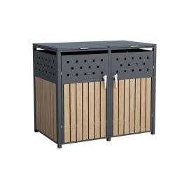Mülltonnenbox 2-flügelig - Farbe: anthrazit & Holzoptik, Breite: 132 cm, Höhe: 116 cm, Tiefe: 80 cm
