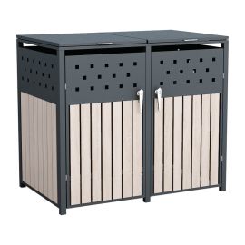 Mülltonnenbox 2-flügelig - Farbe: anthrazit & Holzoptik, Breite: 132 cm, Höhe: 116 cm, Tiefe: 80 cm