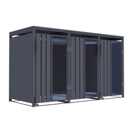 Mülltonnenbox Alina 3-flügelig – Farbe: anthrazit, Breite: 80 cm, Höhe: 116 cm, Tiefe: 198,5 cm