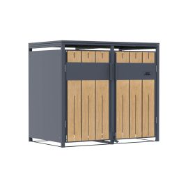 Mülltonnenbox 2-flügelig mit Pedalfunktion - Farbe: anthrazit & Holzoptik, Breite: 132 cm, Höhe: 116 cm, Tiefe: 80 cm