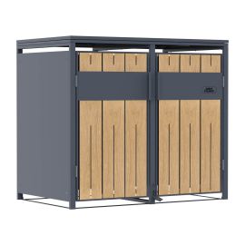 Mülltonnenbox 2-flügelig mit Pedalfunktion - Farbe: anthrazit & Holzoptik, Breite: 132 cm, Höhe: 116 cm, Tiefe: 80 cm