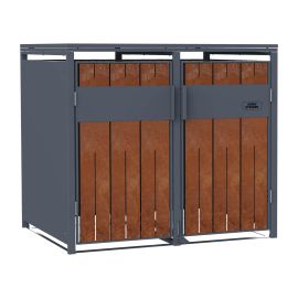 Mülltonnenbox 2-flügelig mit Pedalfunktion - Farbe: anthrazit & Rostoptik, Breite: 132 cm, Höhe: 116 cm, Tiefe: 80 cm
