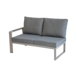 Loungesofa 2-Sitzer links Lissabon aus Aluminium - Aluminiumfarbe: graualuminium, Stofffarbe: dunkelgrau