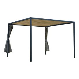 Pergola Lille mit Vorhang aus Aluminium - Farbe: anthrazit, Vorhangfarbe: taupe, Länge: 3000 mm, Breite: 3000 mm, Höhe: 2100 mm